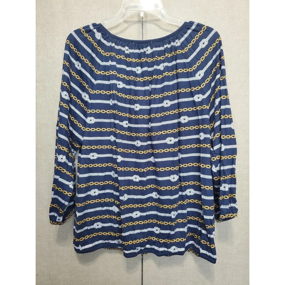 Michael Kors Cotton Blend Rope Chain Print Knit Scoop Neck Blouse Size XL NWT